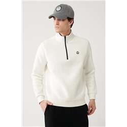 Avva Erkek Beyaz Dik Yaka Fermuarlı Içi Polarlı 3 Iplik Regular Fit Standart Kesim Unisex Sweatshirt E001020