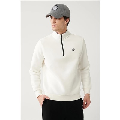 Avva Erkek Beyaz Dik Yaka Fermuarlı Içi Polarlı 3 Iplik Regular Fit Standart Kesim Unisex Sweatshirt E001020