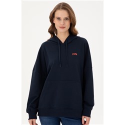 Kadın Lacivert Kapüşonlu Basic  Sweatshirt
