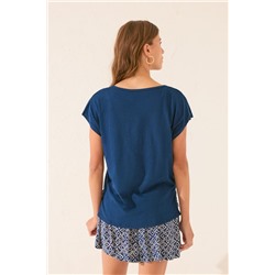 Camiseta manga corta brillo azul