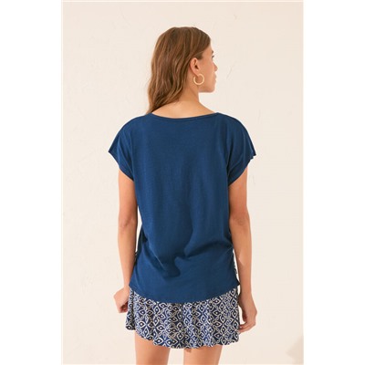 Camiseta manga corta brillo azul
