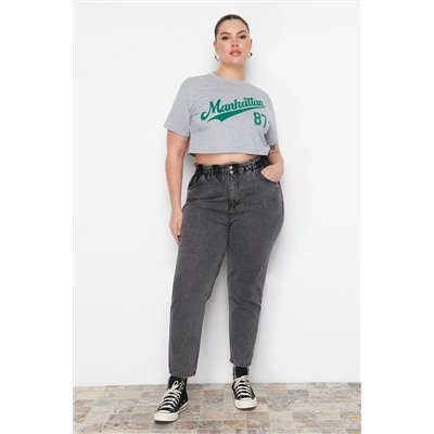 Trendyol Curve Gri Yüksek Bel Beli Lastikli Mom Jeans TBBAW23JE00002