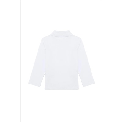 Kız Çocuk Beyaz Basic Polo Yaka Sweatshirt