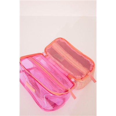 Neceser mediano doble rafia rosa