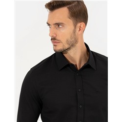 Siyah Slim Fit Armürlü Gömlek