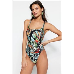 TRENDYOLMİLLA Soyut Desenli Kare Yaka High Leg Mayo TBESS23MA00003