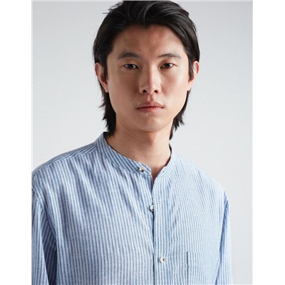 Linen Blend Shirt, Men, Blue