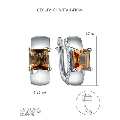 Серьги из серебра с султанит и фианитами родированные 2-3957-001