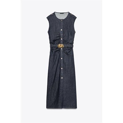Z1975 DRAPED DENIM MIDI DRESS WITH BELT