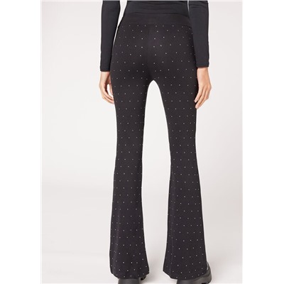 Flare Leggings aus Punto Milano-Gewebe mit Strass