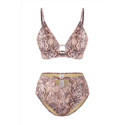 TRENDYOLMİLLA Batik Desenli Üçgen Yüksek Bel Regular Bikini Takımı TBESS25BT00170