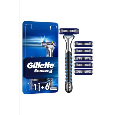 Gillette, Sensor3 Tıraş Makinesi + 6 Yedek Tıraş Bıçağı