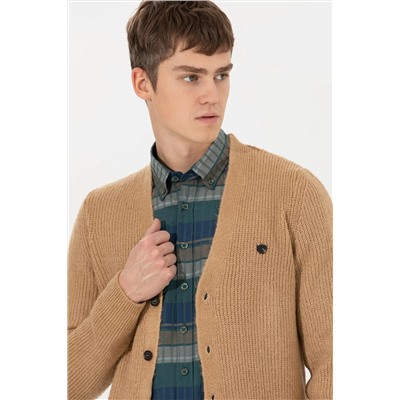 Erkek Camel Melanj Triko Hırka