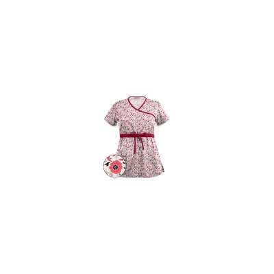 UA Ditzy Bouquet White Mock Wrap Scrub Top