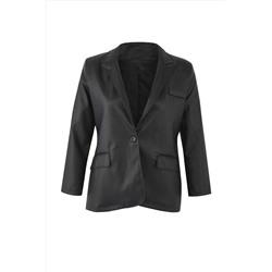 Siyah  Büyük Beden Dokuma Suni Deri Blazer Ceket TBBAW26AG00013