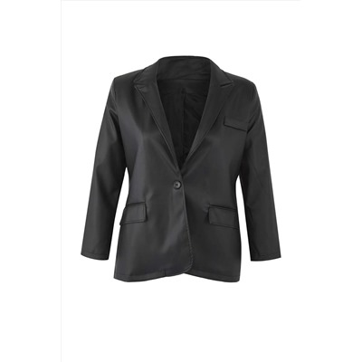 Siyah  Büyük Beden Dokuma Suni Deri Blazer Ceket TBBAW26AG00013