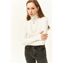 Olalook Kadın Ekru Balıkçı Yaka Parmak Detaylı Likralı Bluz BLZ-19001644