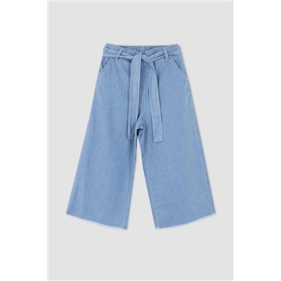 Defacto Kız Çocuk Culotte Fit Kuşaklı Kapri Boy Jean Pantolon T3268A621SP