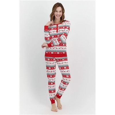 Pierre Cardin Geyikli Kırmızı Kadın Pijama Takımı PC8023-S