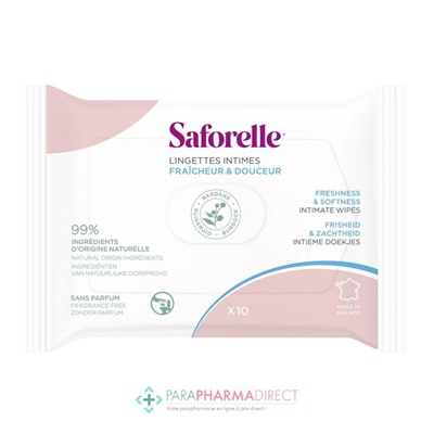 Saforelle Lingettes Intimes Fraicheur & Douceur Biodégradables x10