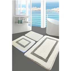 Chilai Home Quadrato Gri 3 Lü Set Banyo Halısı Paspas Kaymaz Taban Yıkanabilir 8683264268205