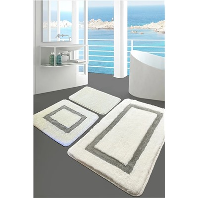 Chilai Home Quadrato Gri 3 Lü Set Banyo Halısı Paspas Kaymaz Taban Yıkanabilir 8683264268205