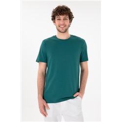 Erkek Regular Fit Bisiklet Yaka Koyu Yeşil Basic Tişört