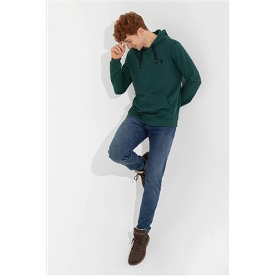 Erkek Yeşil Kapüşonlu Sweatshirt