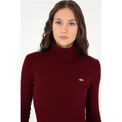 Kadın Bordo Balıkçı Yaka Sweatshirt