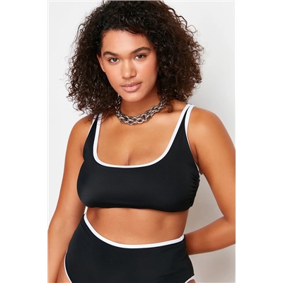 Siyah Kontrast Biye Detaylı Bralette Büyük Beden Bikini Üstü TBBSS24CT00008