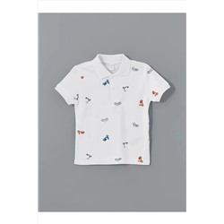 LC Waikiki, LCW Kids Beyaz Polo Yaka Baskılı Erkek Çocuk Tişört