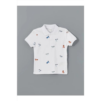 LC Waikiki, LCW Kids Beyaz Polo Yaka Baskılı Erkek Çocuk Tişört