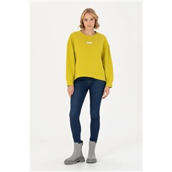 Kadın Fıstık Yeşili Bisiklet Yaka Basic Sweatshirt
