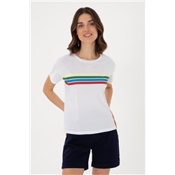 Kadın Beyaz Bisiklet Yaka Tişört