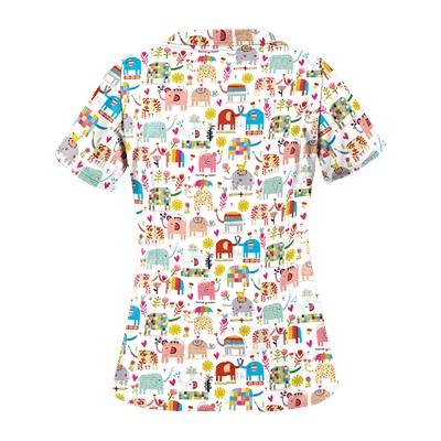 UA Lucky Elephants White Print Scrub Top