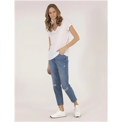 Beyaz Comfort Fit V Yaka Basic Tişört