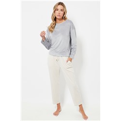 Pantalón 7/8 de pijama de terciopelo cintura alta - Crudo