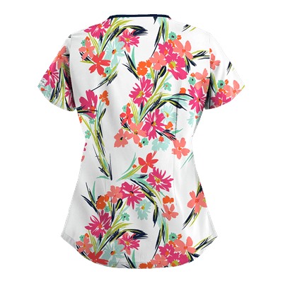 UA Island Bouquet White Print Scrub Top