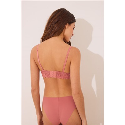 Sujetador STRAPLESS microfibra y encaje rosa