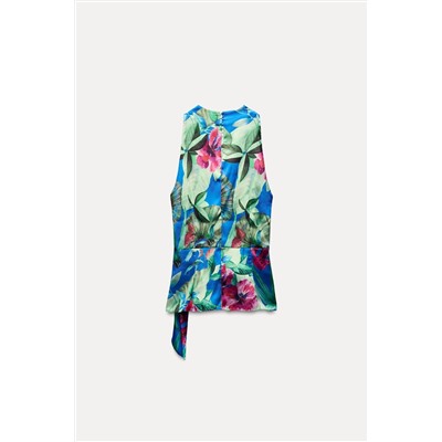 SATIN TROPICAL PRINT TOP