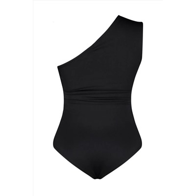 Siyah Asimetrik Yakalı Alttan Çıtçıtlı Örme Body TBBSS24AF00066