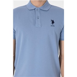 Erkek Slim Fit Polo Yaka Mavi Basic Tişört