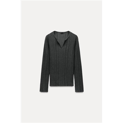 OPEN KNIT RIBBED T-SHIRT