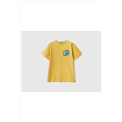 United Colors of Benetton Erkek Çocuk Sarı Benetton Logolu T-shirt 223P3I1XC10A1-315