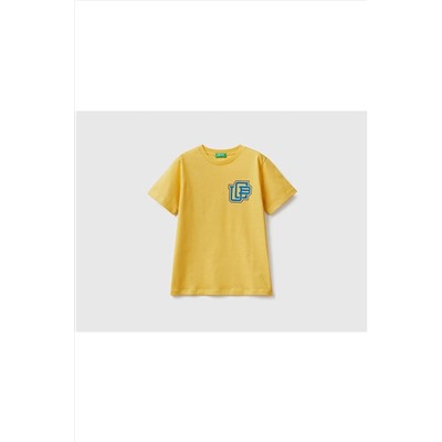 United Colors of Benetton Erkek Çocuk Sarı Benetton Logolu T-shirt 223P3I1XC10A1-315