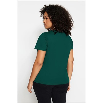 Zümrüt Yeşili Regular Fit Basic Bisiklet Yaka %100 Pamuk Örme Büyük Beden T-Shirt TBBSS22TS0733