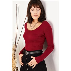 Olalook Kadın Bordo Geniş Yakalı Kaşkorse Bluz BLZ-19000722