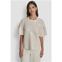 SEQUIN PUFF SLEEVE SWEATER