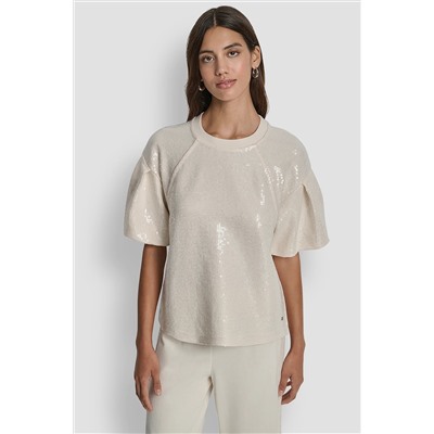 SEQUIN PUFF SLEEVE SWEATER