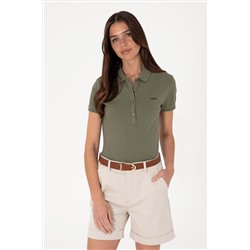 Kadın Koyu Haki Basic Polo Yaka Tişört